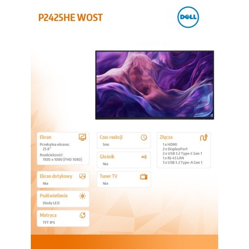 Monitor 23.8 cala P2425HEWO IPS 1920x1080/16:9/HDMI/DP/USBC/RJ45/USB/3Y Monitor 23.8 cala P2425HEWO IPS 1920x1080/16:9/HDMI/DP/USBC/RJ45/USB/3Y