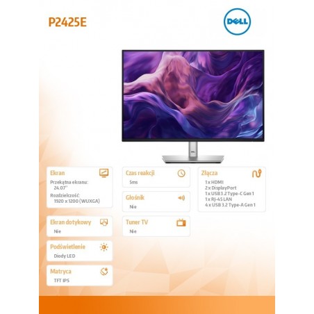 Monitor 24.07 cala P2425E 16:10 WUXGA/HDMI/USBC/DP/RJ45/USB/5Y Monitor 24.07 cala P2425E 16:10 WUXGA/HDMI/USBC/DP/RJ45/USB/5Y