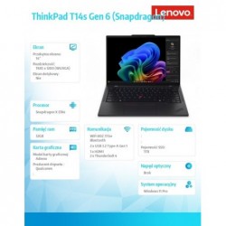 Ultrabook ThinkPad T14s G6 21N10008PB W11Pro X1E-78-100/32GB/1TB/14 cali WUXGA/Black/3YR Premier Support + CO2 Offset 