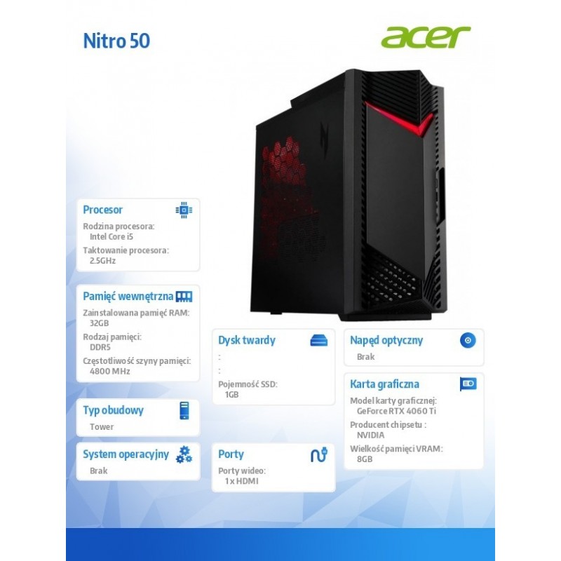 Komputer Nitro 50 N50-656  i5-14400F/16GB/1024GB/RTX4060Ti