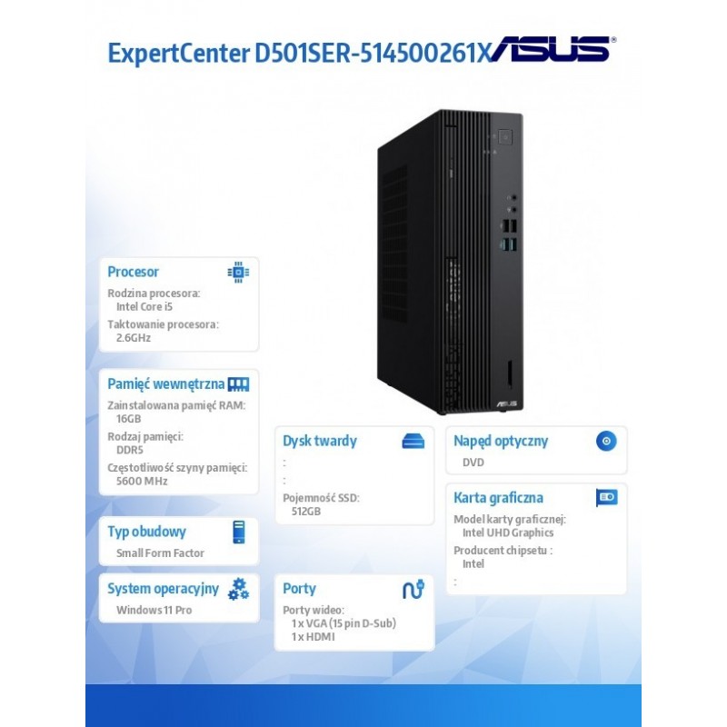 Komputer ExpertCenter D5 501SER-514500261X - i5-14500 vPro/16GB/512GB/DVD-RW/W11 PRO/3YRS 