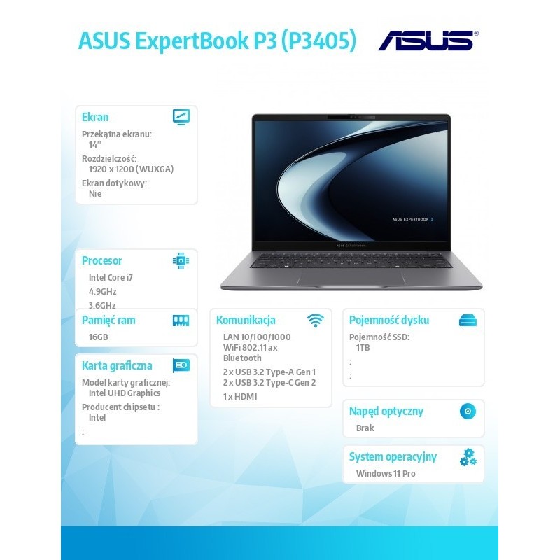 Notebook ExpertBook P3 P3405CVA-LY0112X - i7-13620H/16GB/1TB/14 WUXGA/Win 11PRO/3YRS
