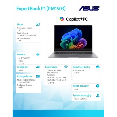 Notebook ExpertBook P3 PM3406CKA-NZ0142X -Ryzen Al 7 350/Radeon 860M/16GB/1TB/14 WQXGA/Win 11PRO/3YRS Notebook ExpertBook P3 PM3406CKA-NZ0142X -Ryzen Al 7 350/Radeon 860M/16GB/1TB/14 WQXGA/Win 11PRO/3YRS
