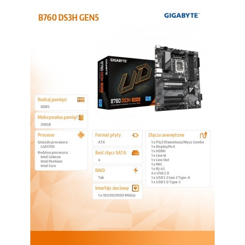 Płyta główna B760 DS3H GEN5 s1700 4DDR5 HDMI/DP ATX 
