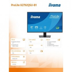 Monitor 27 cali X2792QSU-B1 IPS,QHD,120Hz,HDMI,DP, 350cd,1500:1,      cienkie ramki, 2xUSB 3.2, ErP B  Monitor 27 cali X2792QSU-B1 IPS,QHD,120Hz,HDMI,DP, 350cd,1500:1,      cienkie ramki, 2xUSB 3.2, ErP B