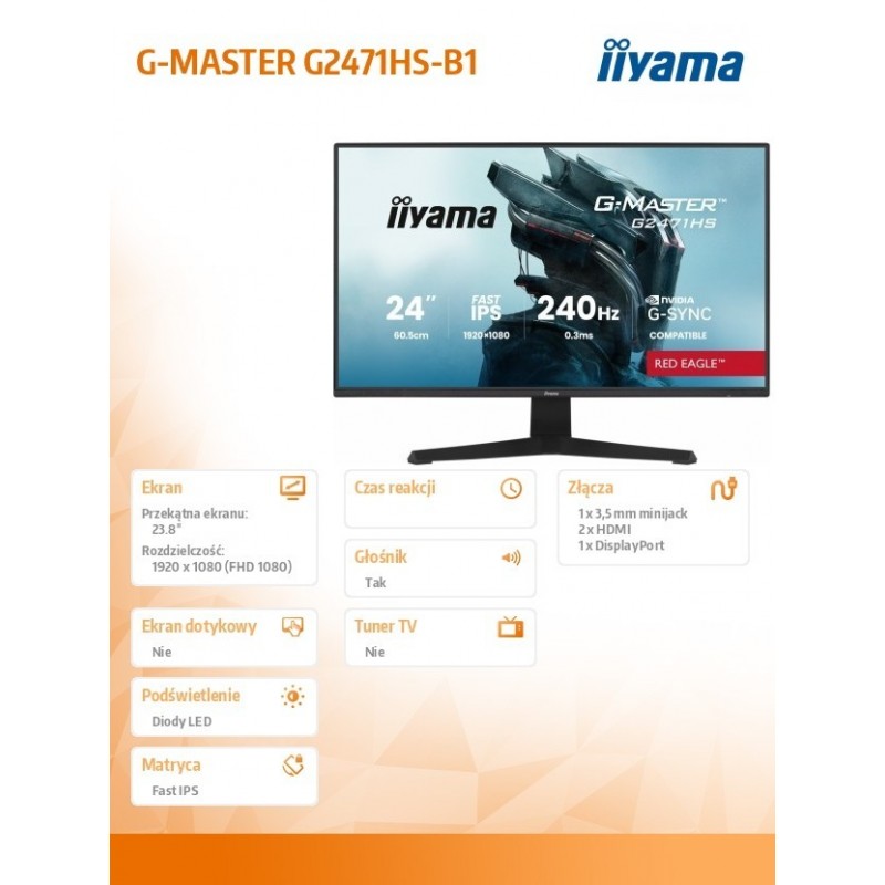 Monitor 23,8 cala G2471HS-B1 Fast IPS,FHD,240Hz,2xHDMI,DP, 350cd,     Adaptive G-SYNC - 1920 x 1080 @48-240Hz  DisplayPort Only  Monitor 23,8 cala G2471HS-B1 Fast IPS,FHD,240Hz,2xHDMI,DP, 350cd,     Adaptive G-SYNC - 1920 x 1080 @48-240Hz  DisplayPort Only
