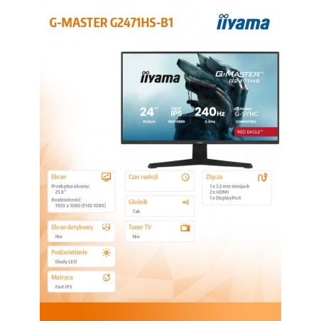 Monitor 23,8 cala G2471HS-B1 Fast IPS,FHD,240Hz,2xHDMI,DP, 350cd,     Adaptive G-SYNC - 1920 x 1080 @48-240Hz  DisplayPort Only  Monitor 23,8 cala G2471HS-B1 Fast IPS,FHD,240Hz,2xHDMI,DP, 350cd,     Adaptive G-SYNC - 1920 x 1080 @48-240Hz  DisplayPort Only