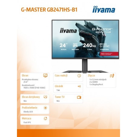 Monitor 23,8 cala GB2471HS-B1 Fast IPS,FHD,240Hz,2xHDMI,DP, 350cd, HAS(150) PIVOT, Adaptive G-SYNC - 1920 x 1080 @48-240Hz  Disp Monitor 23,8 cala GB2471HS-B1 Fast IPS,FHD,240Hz,2xHDMI,DP, 350cd, HAS(150) PIVOT, Adaptive G-SYNC - 1920 x 1080 @48-240Hz  Disp