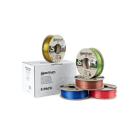 Spectrum Filament PLA Silk 5x250g, mix, Glorious Gold, Spicy Copper, Apple Green, Ruby Red, Indigo Blue Spectrum Filament PLA Silk 5x250g, mix, Glorious Gold, Spicy Copper, Apple Green, Ruby Red, Indigo Blue