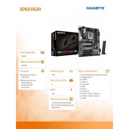 Płyta główna B760 DS3H WF6E GEN5 s17 00 4DDR5 HDMI/DP ATX 