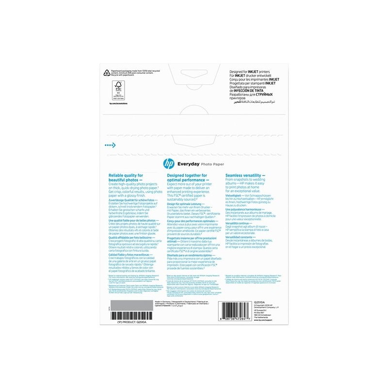 HP Everyday Glossy Photo Paper A4 100 sheet 200g/m² HP Everyday Glossy Photo Paper A4 100 sheet 200g/m²