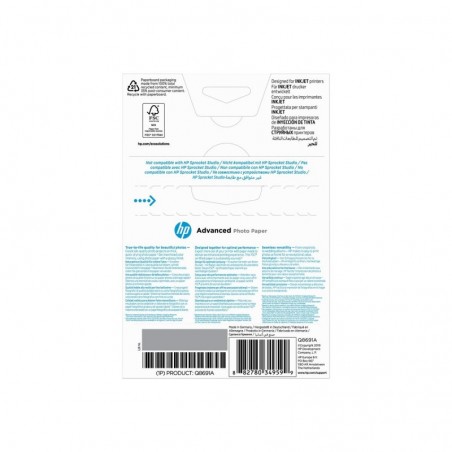 HP Q8691A Advanced glossy photo paper inkjet 250g/m2 100x150mm 25 sheets 1-pack borderless HP Q8691A Advanced glossy photo paper inkjet 250g/m2 100x150mm 25 sheets 1-pack borderless