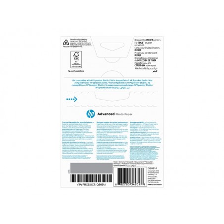 HP Q8691A Advanced glossy photo paper inkjet 250g/m2 100x150mm 25 sheets 1-pack borderless HP Q8691A Advanced glossy photo paper inkjet 250g/m2 100x150mm 25 sheets 1-pack borderless