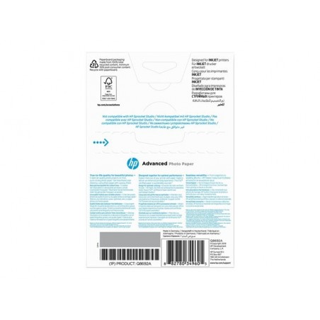 HP Q8692A Papier HP Advanced Glossy Photo 250g 10x15cm borderless 100ark HP Q8692A Papier HP Advanced Glossy Photo 250g 10x15cm borderless 100ark