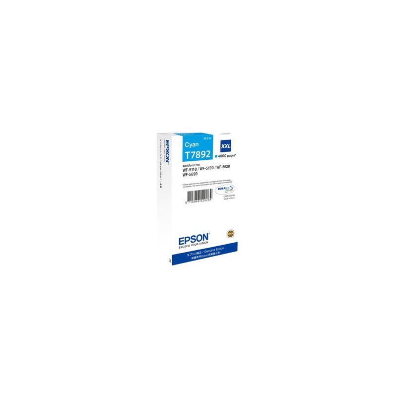 EPSON C13T789240 Tusz Epson cyan T7892 34 ml WF-5110DW/WF-5190DW/WF-5620DWF/WF-5690DWF EPSON C13T789240 Tusz Epson cyan T7892 34 ml WF-5110DW/WF-5190DW/WF-5620DWF/WF-5690DWF