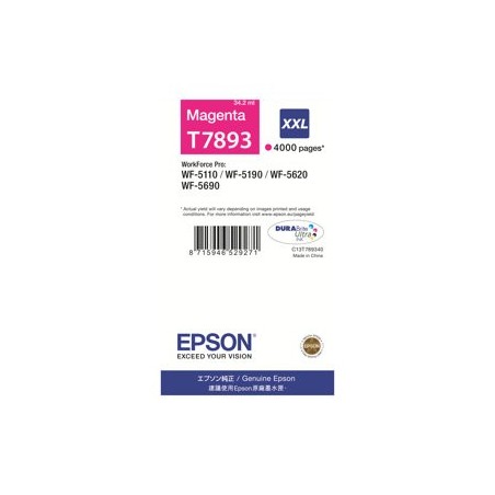 EPSON C13T789340 Tusz Epson magenta T7893 34 ml WF-5110DW/WF-5190DW/WF-5620DWF/WF-5690DWF EPSON C13T789340 Tusz Epson magenta T7893 34 ml WF-5110DW/WF-5190DW/WF-5620DWF/WF-5690DWF