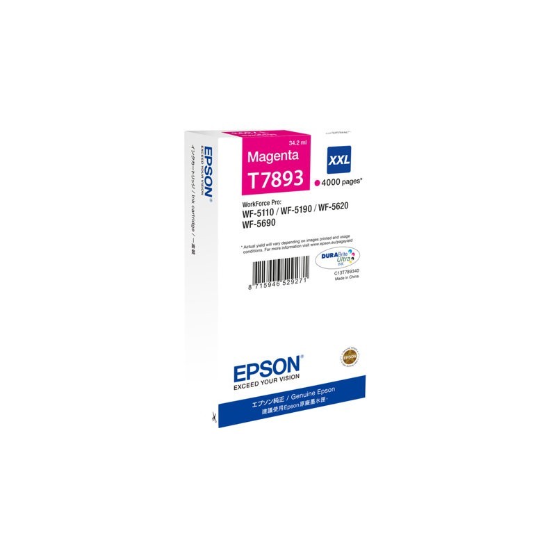 EPSON C13T789340 Tusz Epson magenta T7893 34 ml WF-5110DW/WF-5190DW/WF-5620DWF/WF-5690DWF EPSON C13T789340 Tusz Epson magenta T7893 34 ml WF-5110DW/WF-5190DW/WF-5620DWF/WF-5690DWF