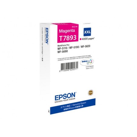 EPSON C13T789340 Tusz Epson magenta T7893 34 ml WF-5110DW/WF-5190DW/WF-5620DWF/WF-5690DWF EPSON C13T789340 Tusz Epson magenta T7893 34 ml WF-5110DW/WF-5190DW/WF-5620DWF/WF-5690DWF