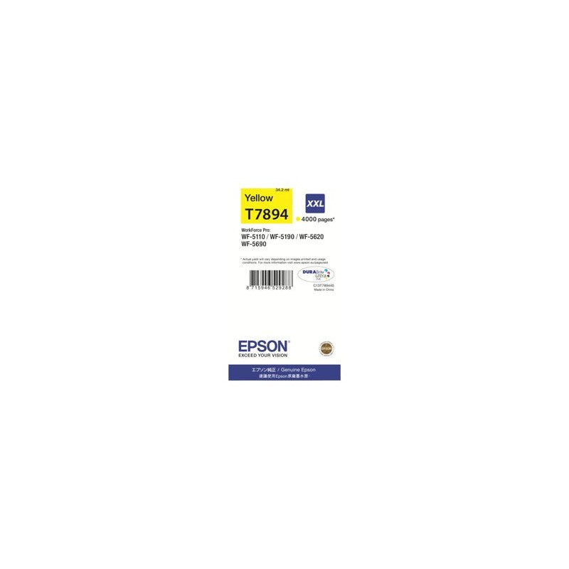 EPSON C13T789440 Tusz Epson yellow T7894 34 ml WF-5110DW/WF-5190DW/WF-5620DWF/WF-5690DWF EPSON C13T789440 Tusz Epson yellow T7894 34 ml WF-5110DW/WF-5190DW/WF-5620DWF/WF-5690DWF