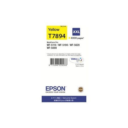 EPSON C13T789440 Tusz Epson yellow T7894 34 ml WF-5110DW/WF-5190DW/WF-5620DWF/WF-5690DWF EPSON C13T789440 Tusz Epson yellow T7894 34 ml WF-5110DW/WF-5190DW/WF-5620DWF/WF-5690DWF