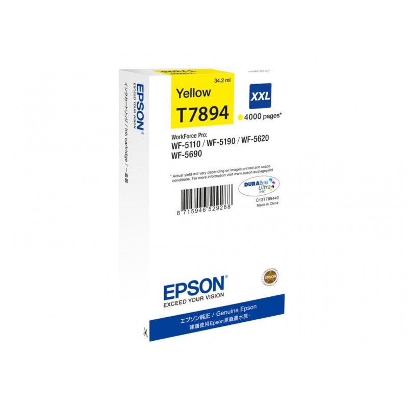 EPSON C13T789440 Tusz Epson yellow T7894 34 ml WF-5110DW/WF-5190DW/WF-5620DWF/WF-5690DWF EPSON C13T789440 Tusz Epson yellow T7894 34 ml WF-5110DW/WF-5190DW/WF-5620DWF/WF-5690DWF