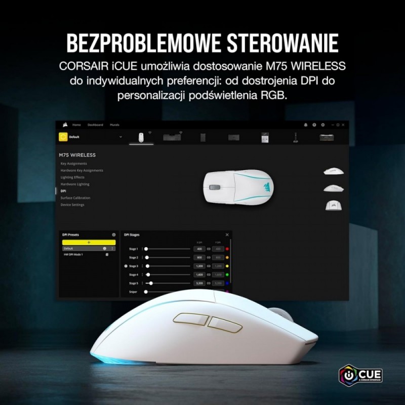 Myszka bezprzewodowa M75 biała RGB Myszka bezprzewodowa M75 biała RGB