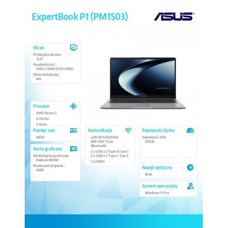 Notebook ExpertBook P1 PM1503CDA-S70019X R5 7535HS 16GB/512GB/Win11Pro/3Y 