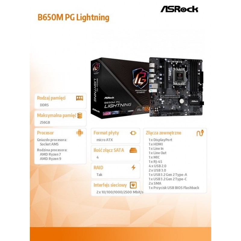 Płyta główna B650M PG LIGHTNING AM5 4DDR5 HDMI/DP mATX 
