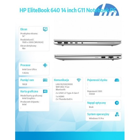 Notebook EliteBook 640 G11 U5-135U 14 512GB/16GB/W11P A37VSET Notebook EliteBook 640 G11 U5-135U 14 512GB/16GB/W11P A37VSET