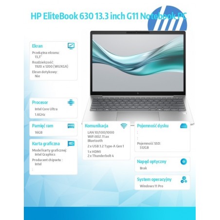 Notebook EliteBook 630 G11 U5-135U 512GB/16GB/W11P/13,3 A37VNET Notebook EliteBook 630 G11 U5-135U 512GB/16GB/W11P/13,3 A37VNET