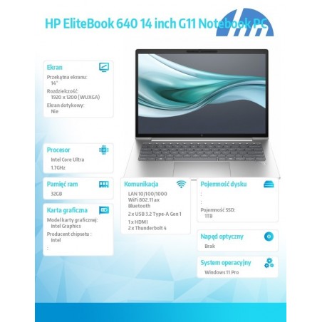 Notebook EliteBook 640 G11 U7-155U 1TB/32GB/W11Pro/14.0 A37VVET Notebook EliteBook 640 G11 U7-155U 1TB/32GB/W11Pro/14.0 A37VVET