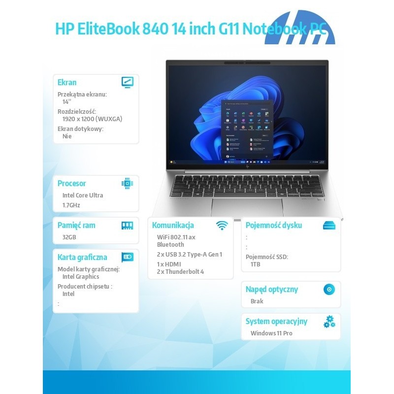 Notebook EliteBook 840 G11 U7-165U 1TB/32GB/W11P/14.0 9G0W0ET Notebook EliteBook 840 G11 U7-165U 1TB/32GB/W11P/14.0 9G0W0ET