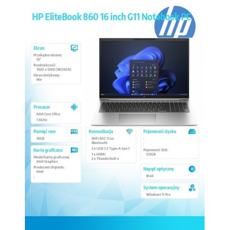 Notebook EliteBook 860 G11 U5-135U 512GB/16GB/W11P/16.0 9G1B9ET Notebook EliteBook 860 G11 U5-135U 512GB/16GB/W11P/16.0 9G1B9ET