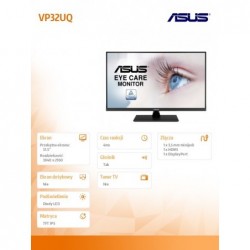 Monitor 32 cale VP32UQ IPS UHD 4K 16:9 sRGB:100% 4ms/100MLN:1/350cd/m2 HDMI DP Głośnik VESA