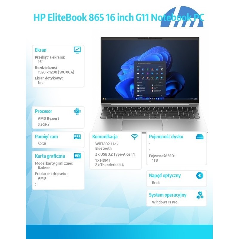 Notebook EliteBook 865 G11 Ryzen 5 PRO 8640HS 1TB/32GB/W11P/16.0 9G0Z1ET