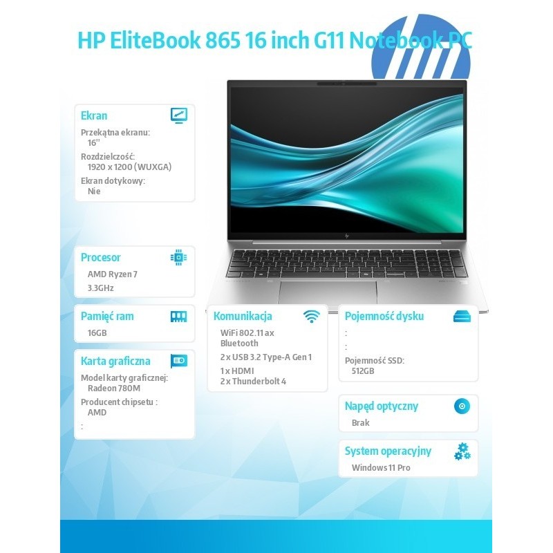 Notebook EliteBook 865 G11 Ryzen 7 8840U 512GB/16GB/W11P/16.0 9G0Z2ET