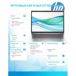 Notebook ProBook 440 G11 U7-155H 512GB/16GB/W11P/14 cali A38DLET Notebook ProBook 440 G11 U7-155H 512GB/16GB/W11P/14 cali A38DLET