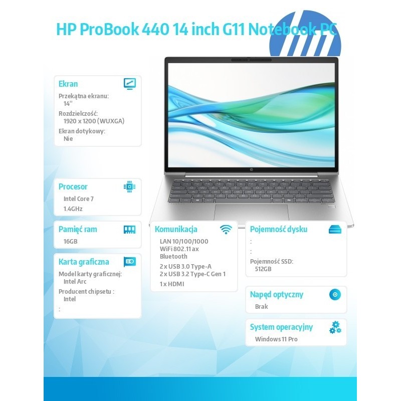 Notebook ProBook 440 G11 U7-155H 512GB/16GB/W11P/14 cali A38DLET
