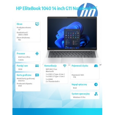 Notebook EliteBook 1040 G11 U7-165H 1TB/32GB/W11P/14.0 9G0X1ET Notebook EliteBook 1040 G11 U7-165H 1TB/32GB/W11P/14.0 9G0X1ET