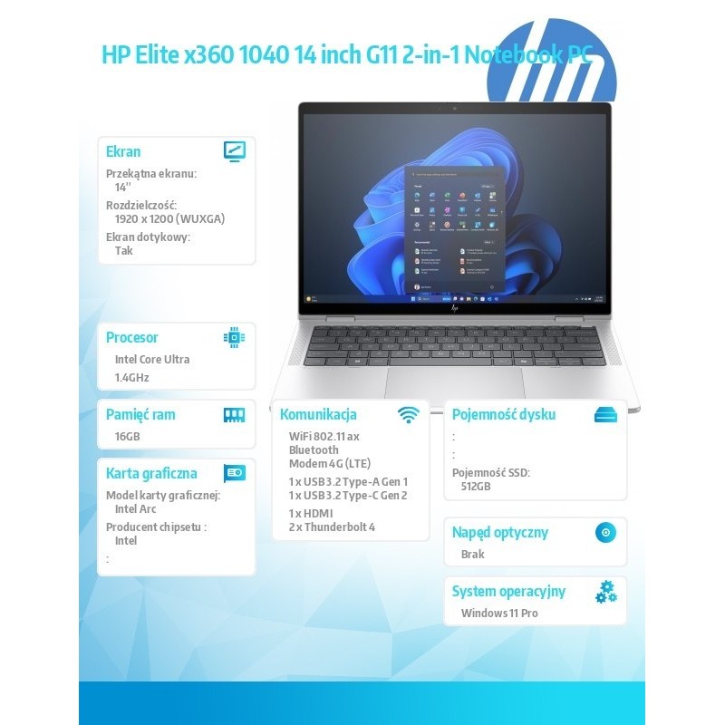 Notebook Elite x360 1040 G11 U7-155H 512GB/16GB/W11P/14.0 9G0X6ET