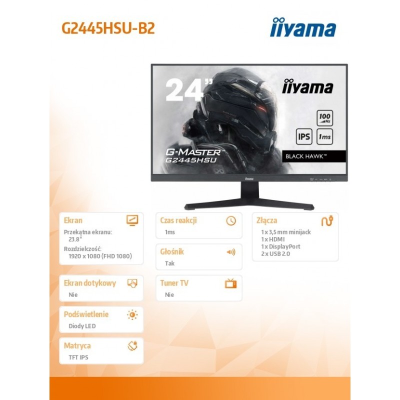 Monitor 23,8 cala G2445HSU-B2 IPS, FHD, 100Hz, 1ms, 2xUSB, 300cd Monitor 23,8 cala G2445HSU-B2 IPS, FHD, 100Hz, 1ms, 2xUSB, 300cd