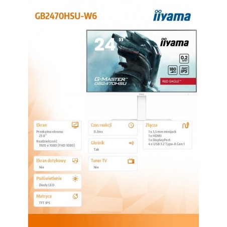 Monitor 24 cale GB2470HSU-W6 0.2ms, IPS, DP, HDMI, 180Hz, 300cd Monitor 24 cale GB2470HSU-W6 0.2ms, IPS, DP, HDMI, 180Hz, 300cd