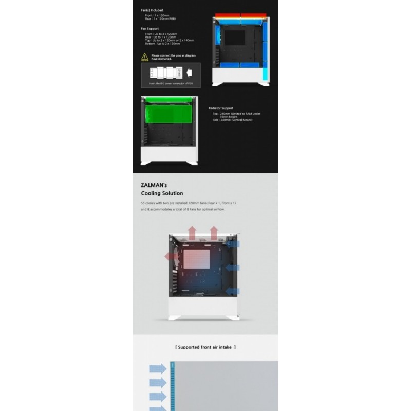 Obudowa S5 WHITE ATX Mid Tower PC Case RGB fan TG