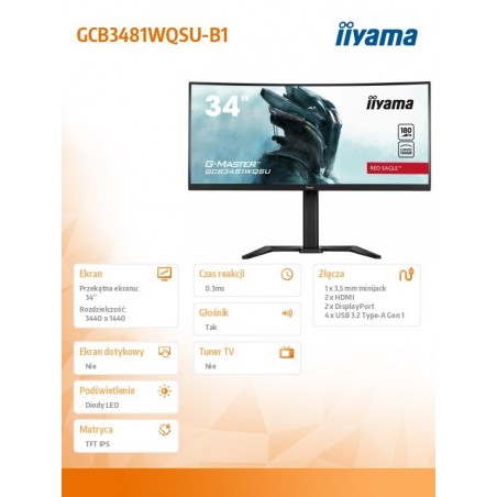 Monitor 34 cale GCB3481WQSU-B1 VA, UWQHD, 180HZ, 0.3ms, 500cd Monitor 34 cale GCB3481WQSU-B1 VA, UWQHD, 180HZ, 0.3ms, 500cd