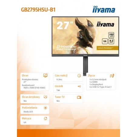 Monitor 27 cali GB2795HSU-B1 0.2ms, VA, DP, HDMI, 280Hz Monitor 27 cali GB2795HSU-B1 0.2ms, VA, DP, HDMI, 280Hz