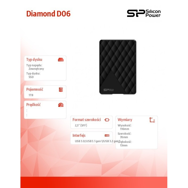 Dysk SSD Diamond D06 1TB USB 3.2 czarny