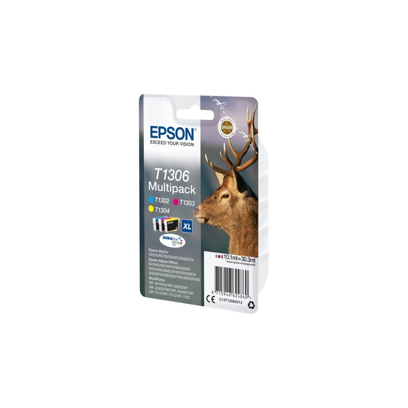 EPSON T1306 ink cartridge tri-colour extra high capacity 3 x 10.1ml 3-pack RF-AM blister DURABrite Ultra Ink EPSON T1306 ink cartridge tri-colour extra high capacity 3 x 10.1ml 3-pack RF-AM blister DURABrite Ultra Ink