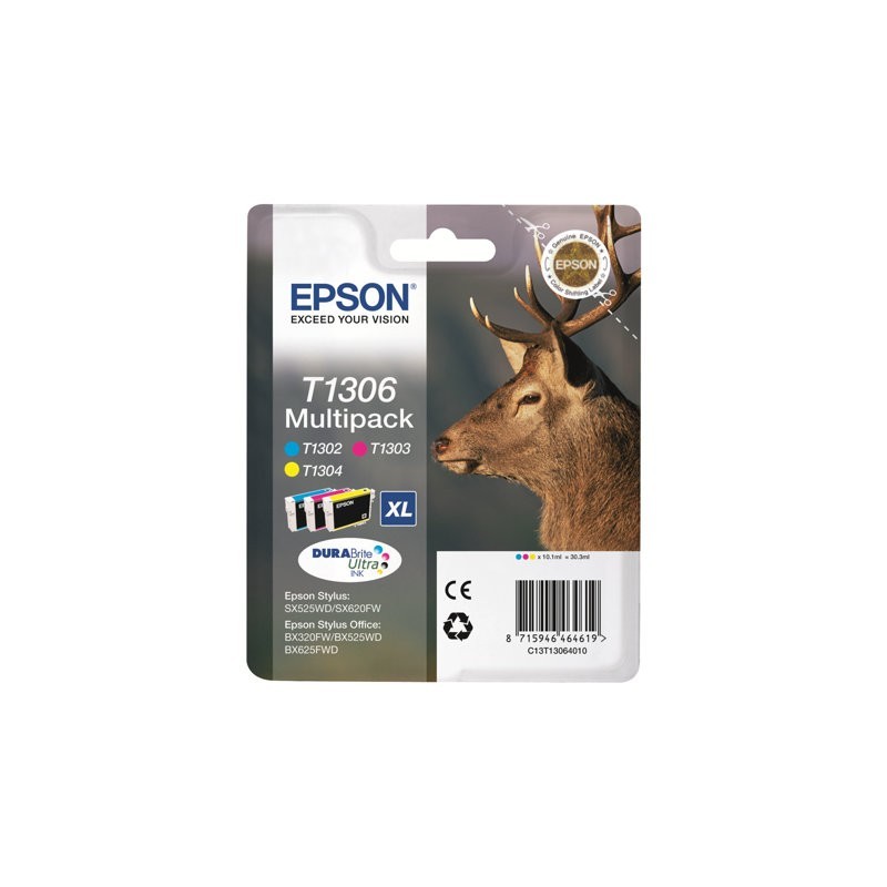 EPSON T1306 ink cartridge tri-colour extra high capacity 3 x 10.1ml 3-pack RF-AM blister DURABrite Ultra Ink EPSON T1306 ink cartridge tri-colour extra high capacity 3 x 10.1ml 3-pack RF-AM blister DURABrite Ultra Ink