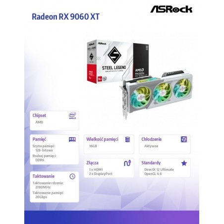 Karta graficzna Radeon RX 9060 XT STEEL LEGEND 16GB GDDR6 128bit