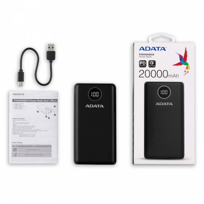 Powerbank P20000QCD 20000mAh Czarny QC/PD  Powerbank P20000QCD 20000mAh Czarny QC/PD
